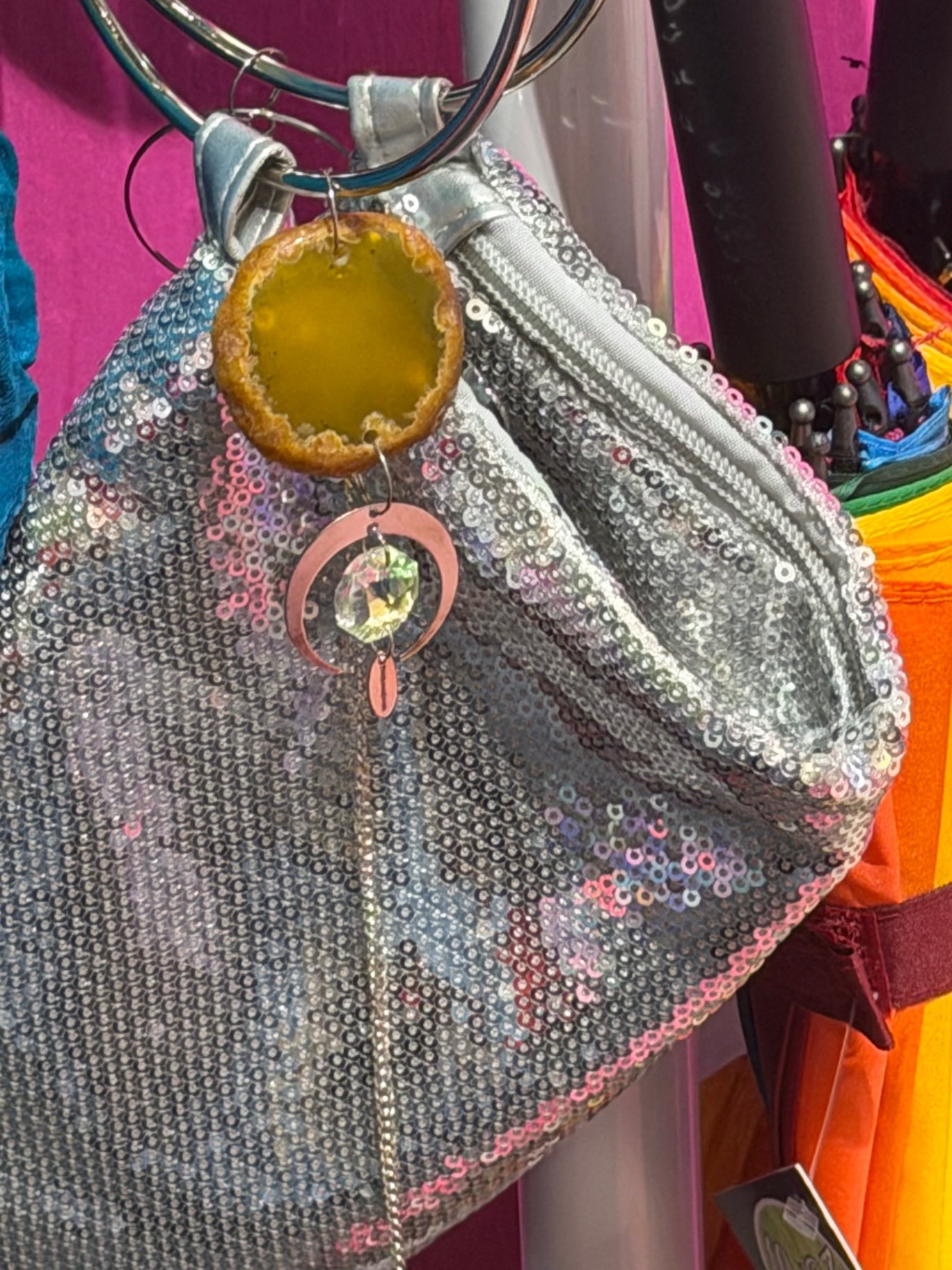 Silver Crystal Bag with Yellow Agate