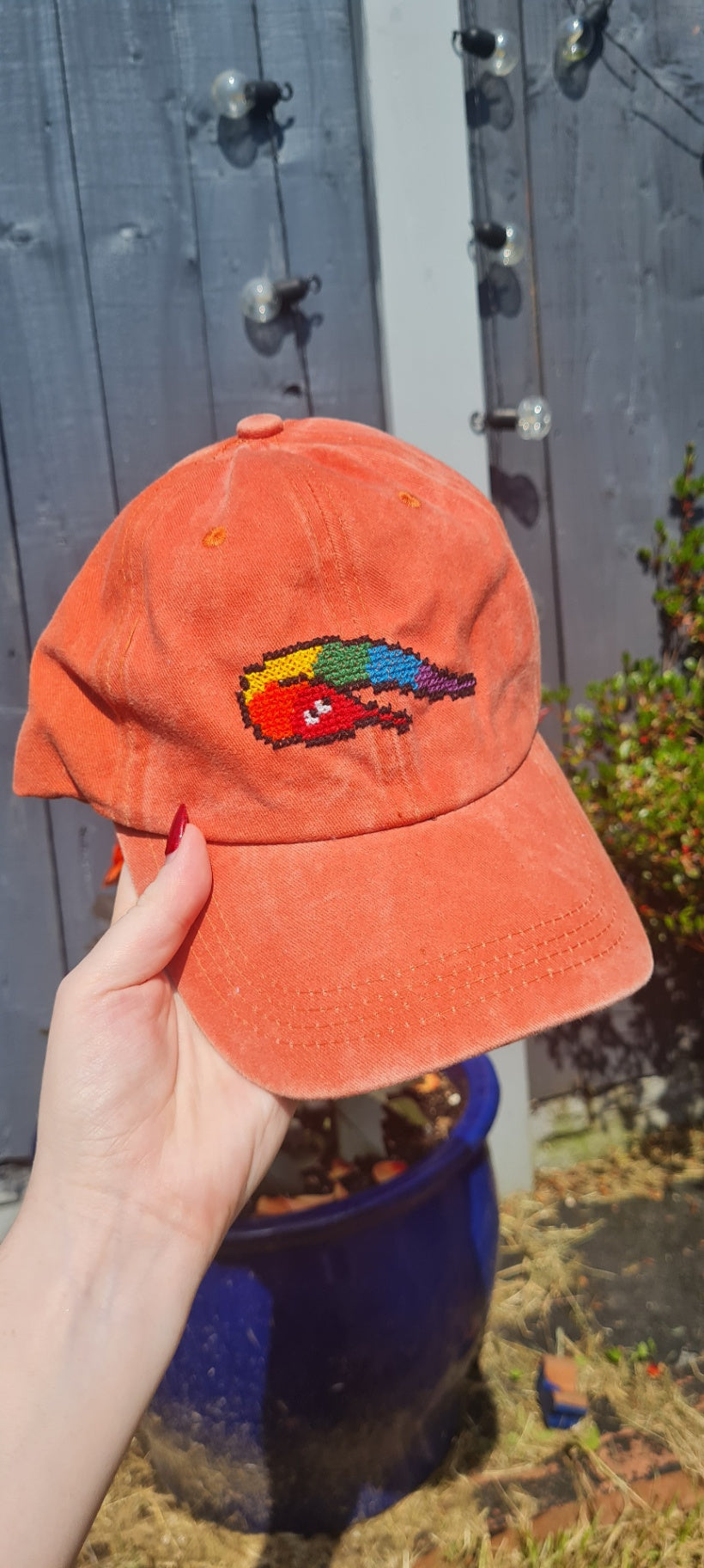 Rainbow Wiggle Worm Cross Stitch Cap
