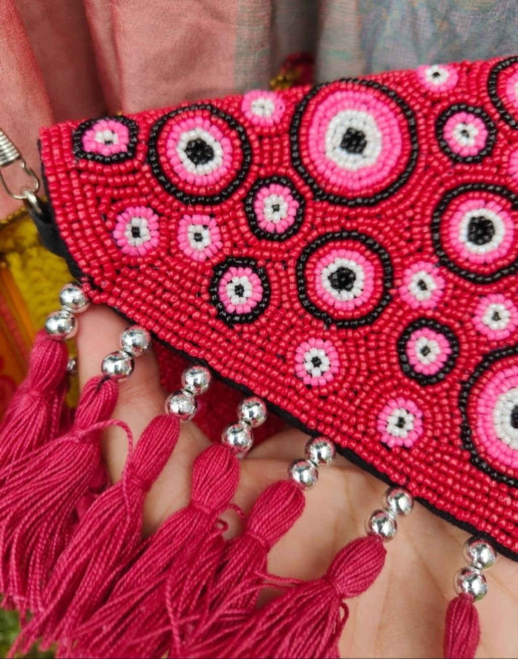 Beaded evil eye protection bag - Red