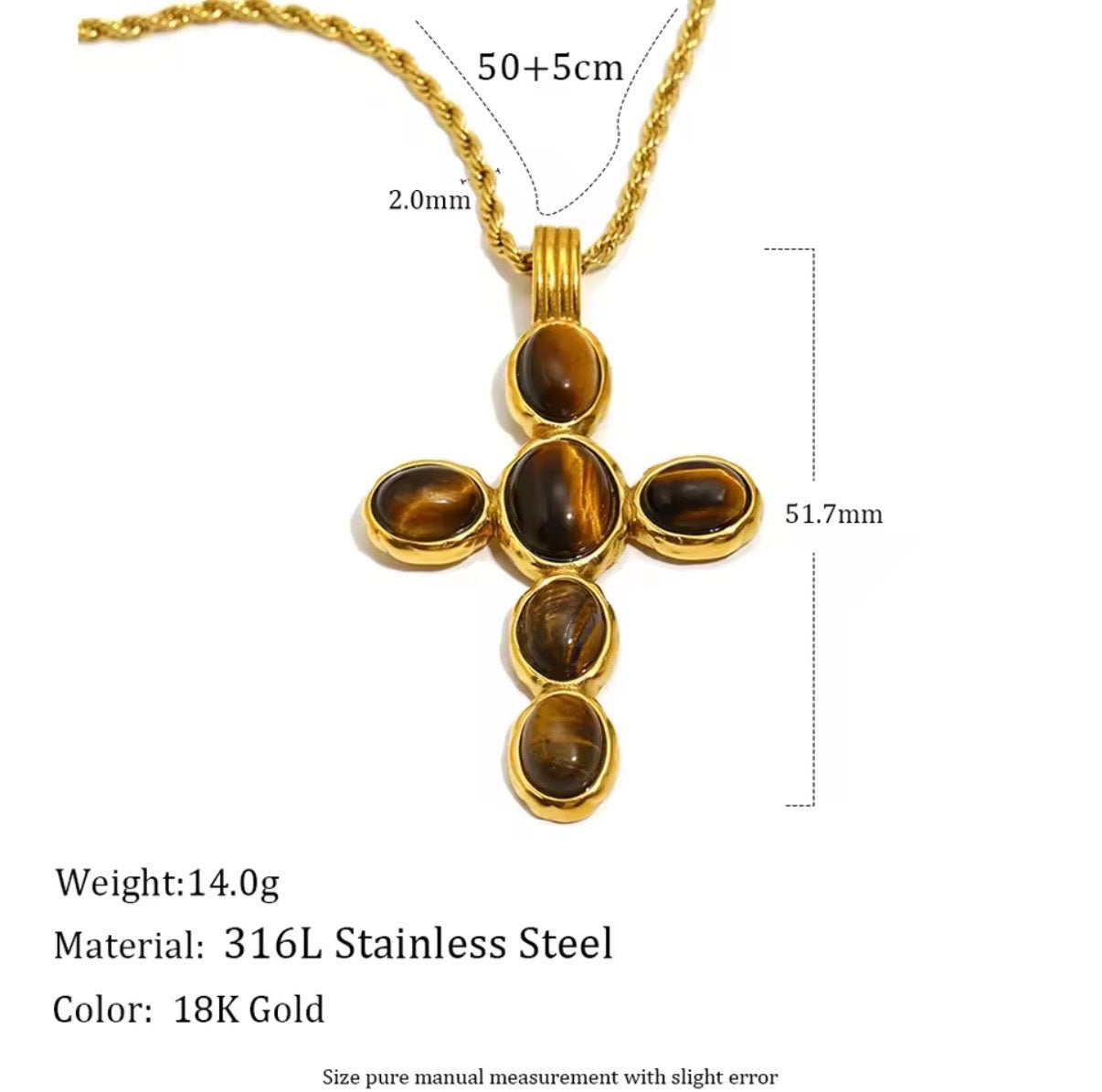 Tigers Eye Gold Cross Necklace