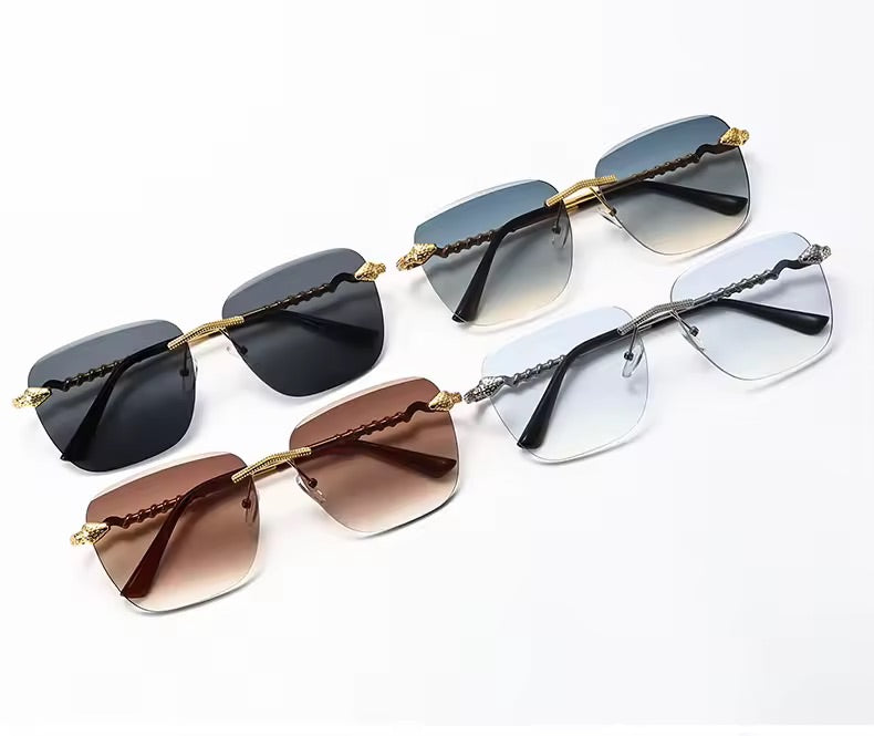 Snake Square Metal Sunglasses Blue Silver