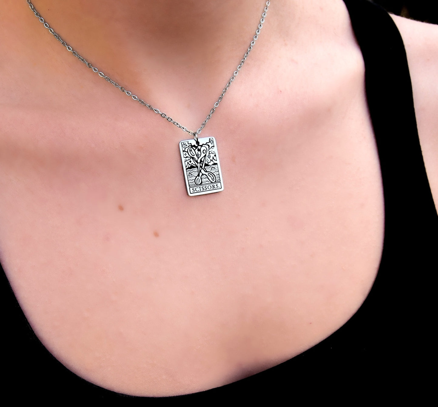 Scissor tarot card necklace