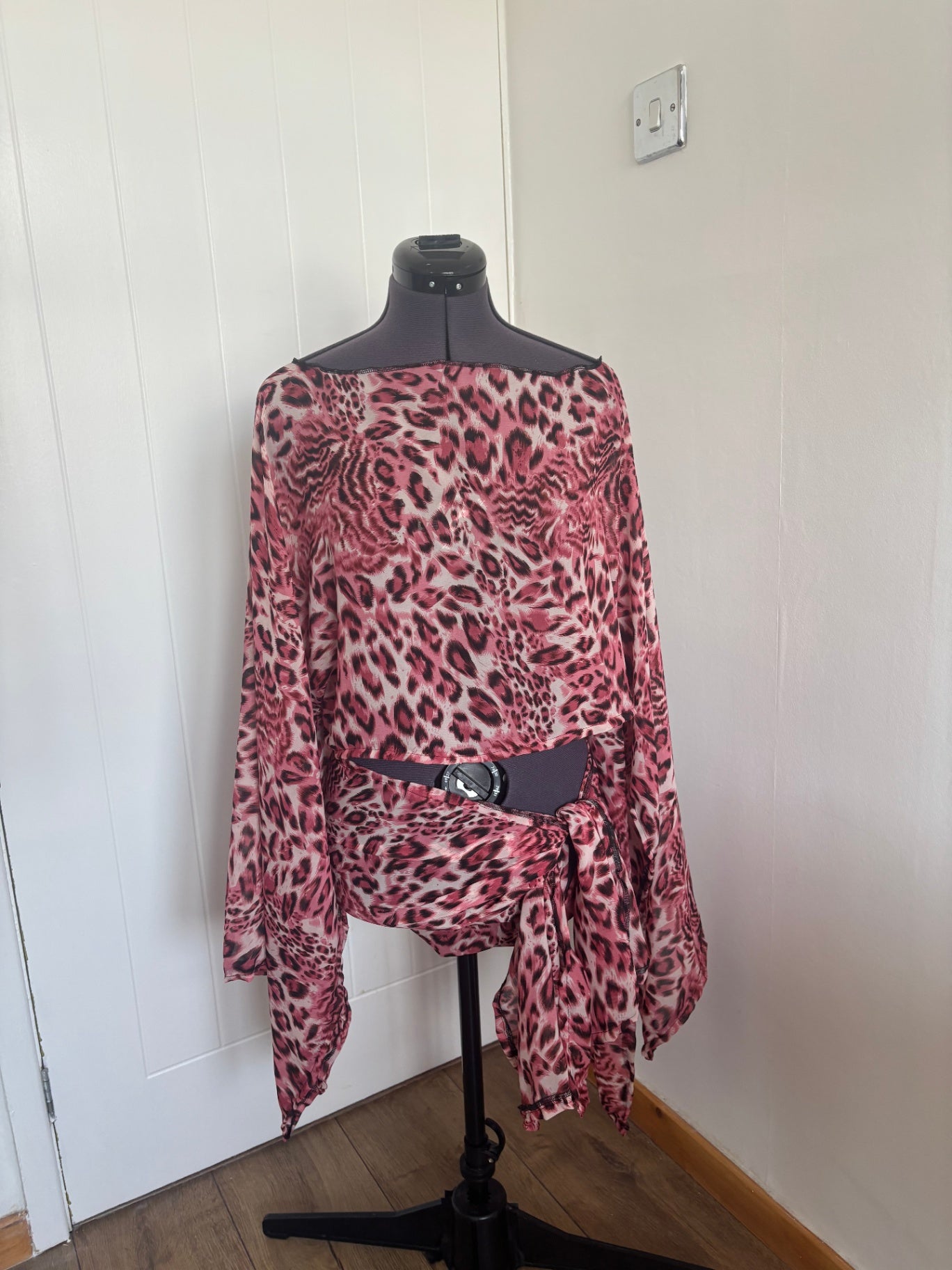 Pink chiffon poncho top and sarong skirt