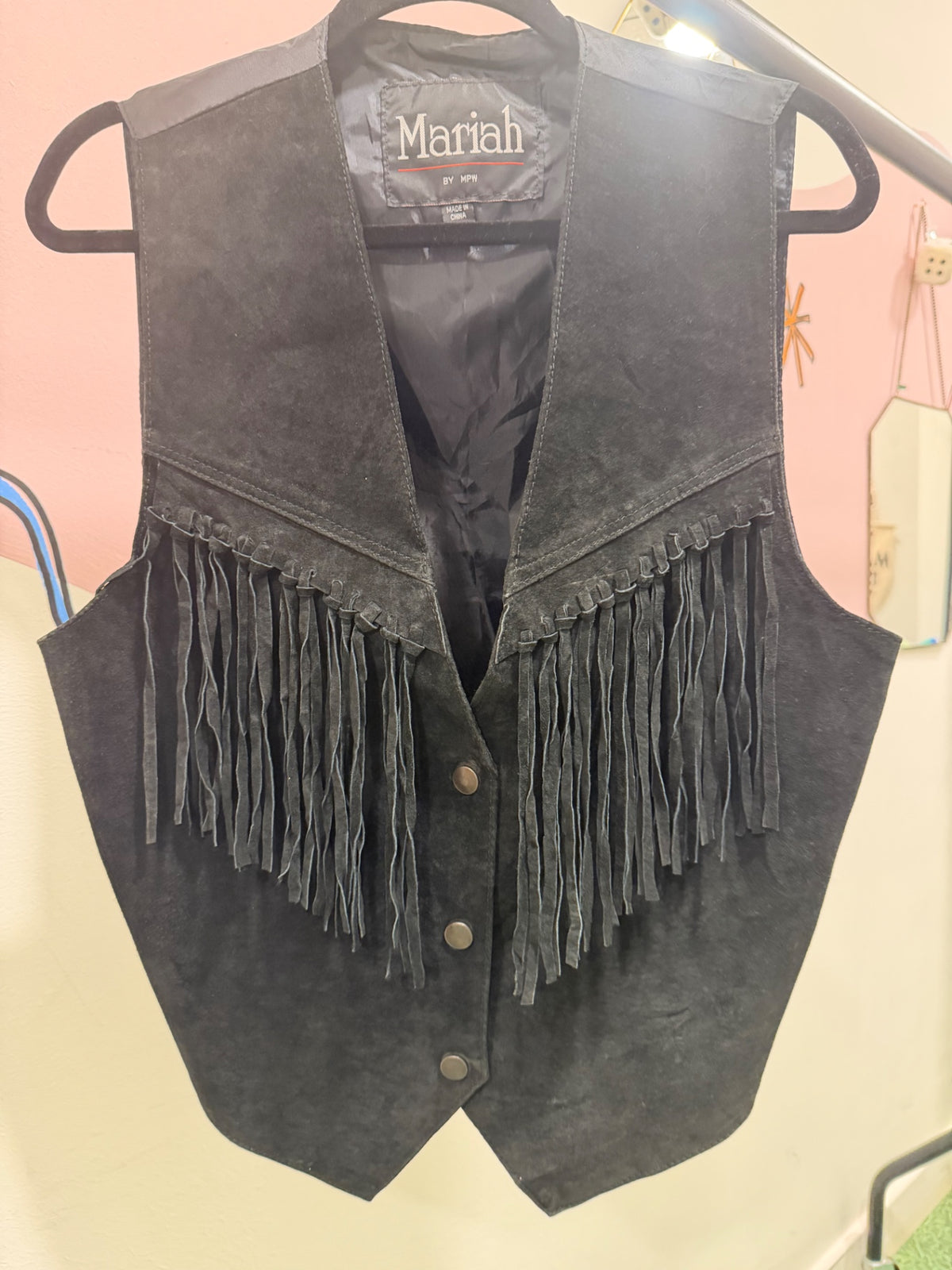 Western Black Suede Tassel Waistcoat