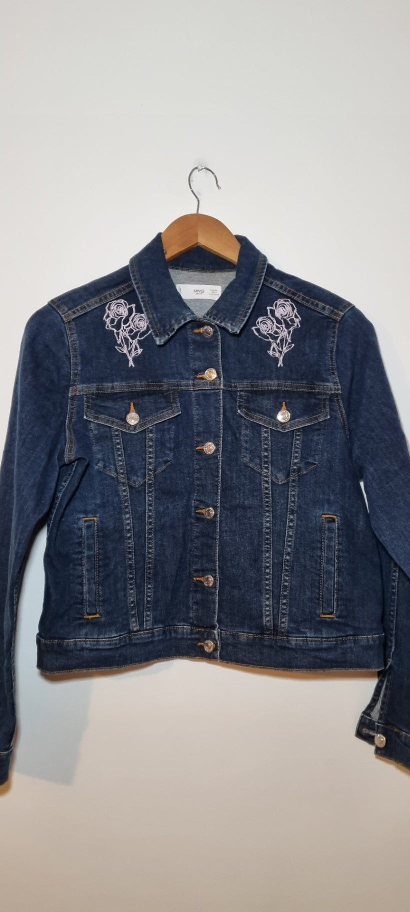 Mango Floral Embroidered Denim Jacket