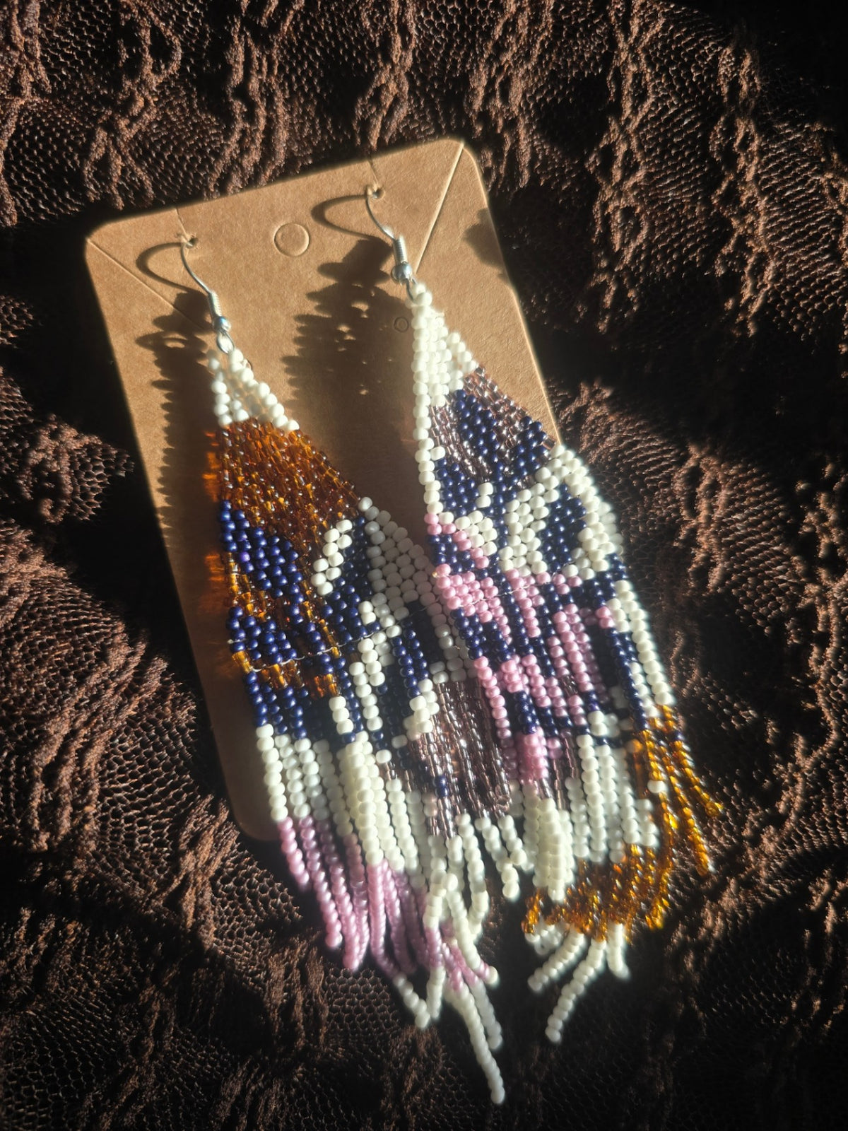 Pink and brown beaded earrings