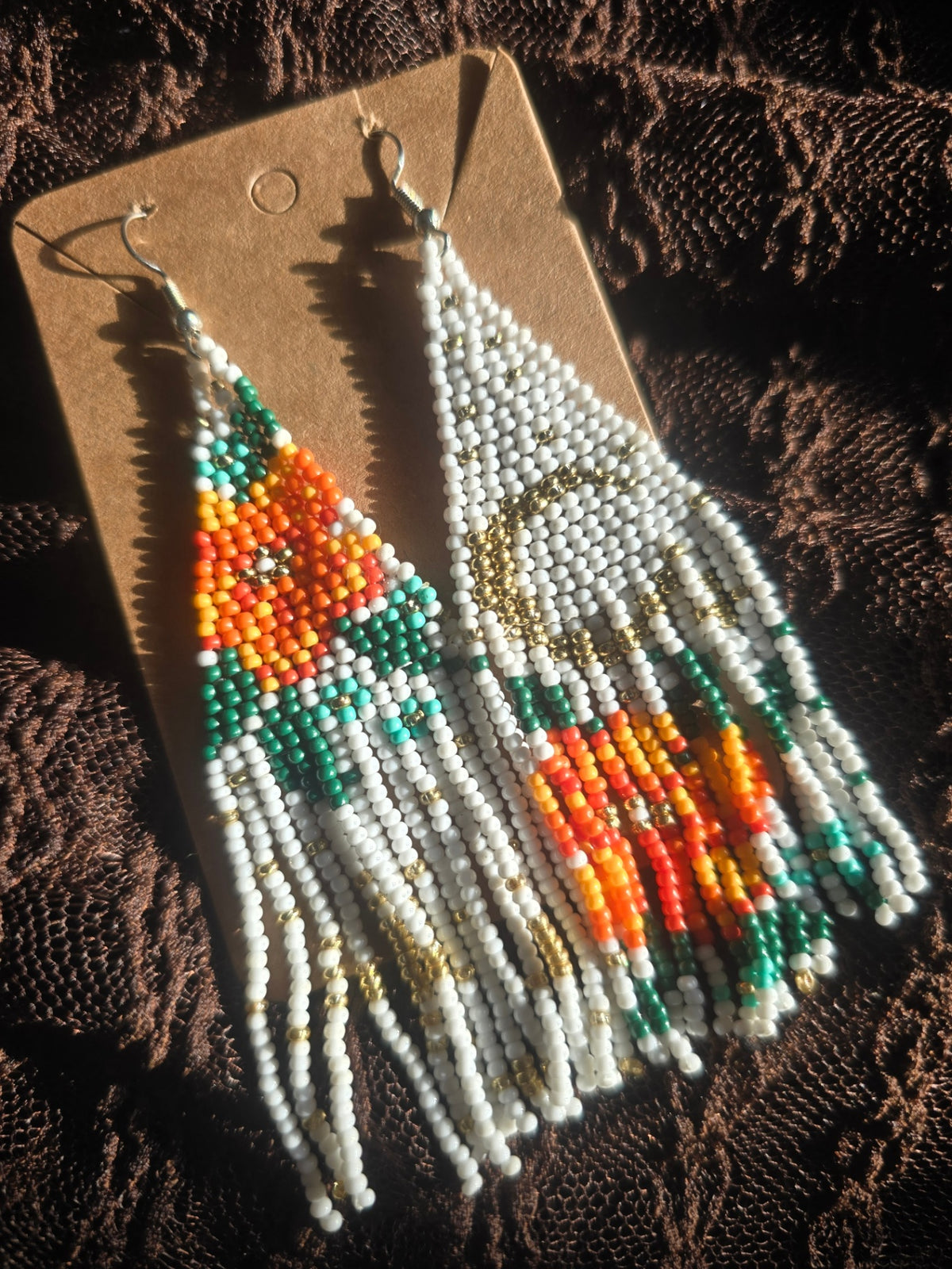 Orange moon beaded earrings