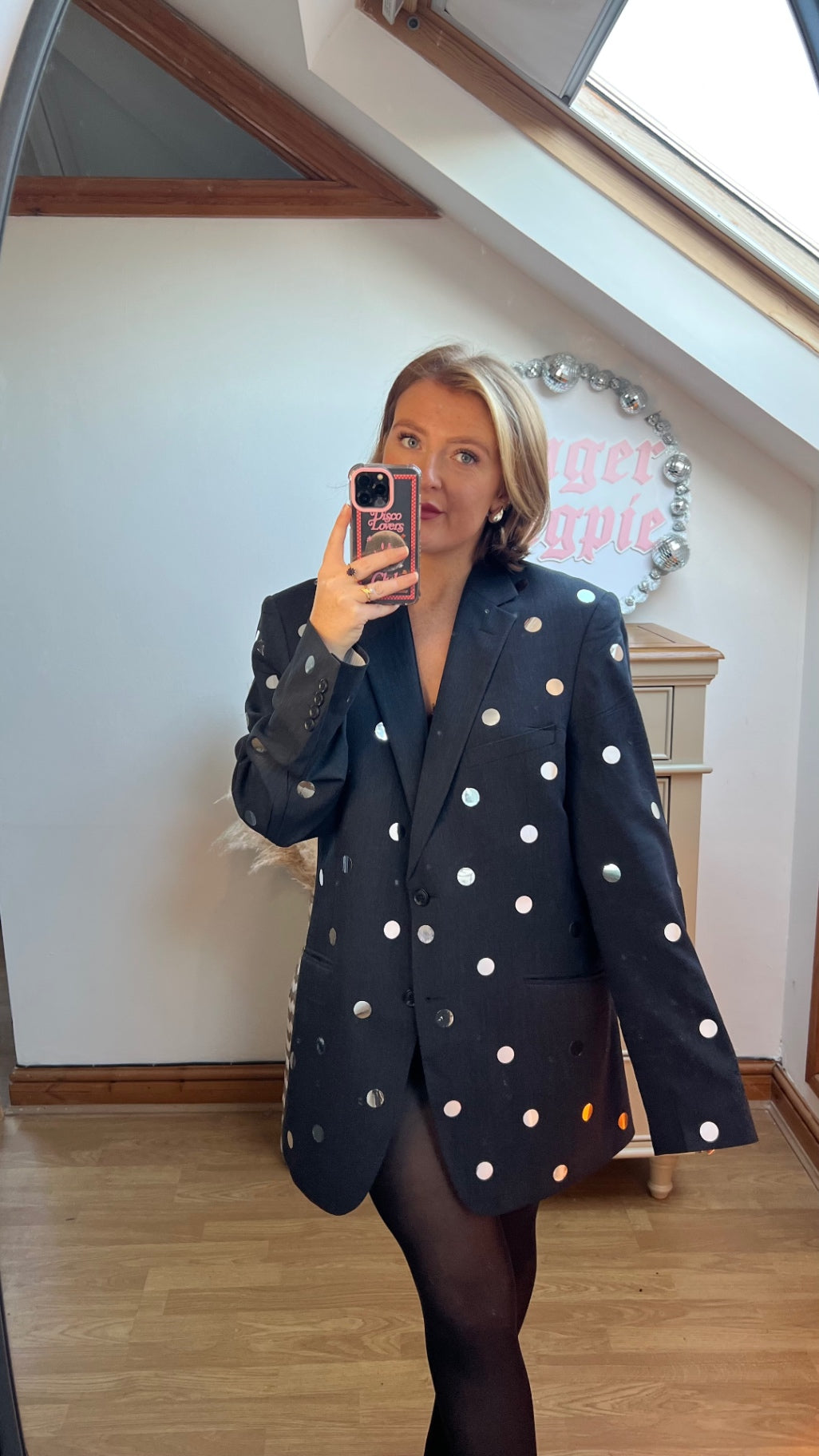 Mirrored polka dot blazer