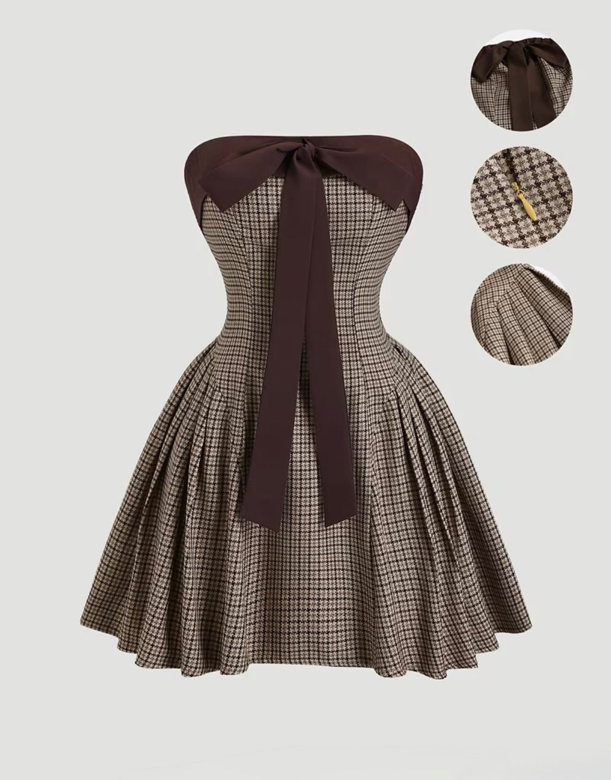 Brown Bow Houndstooth Mini Dress Small