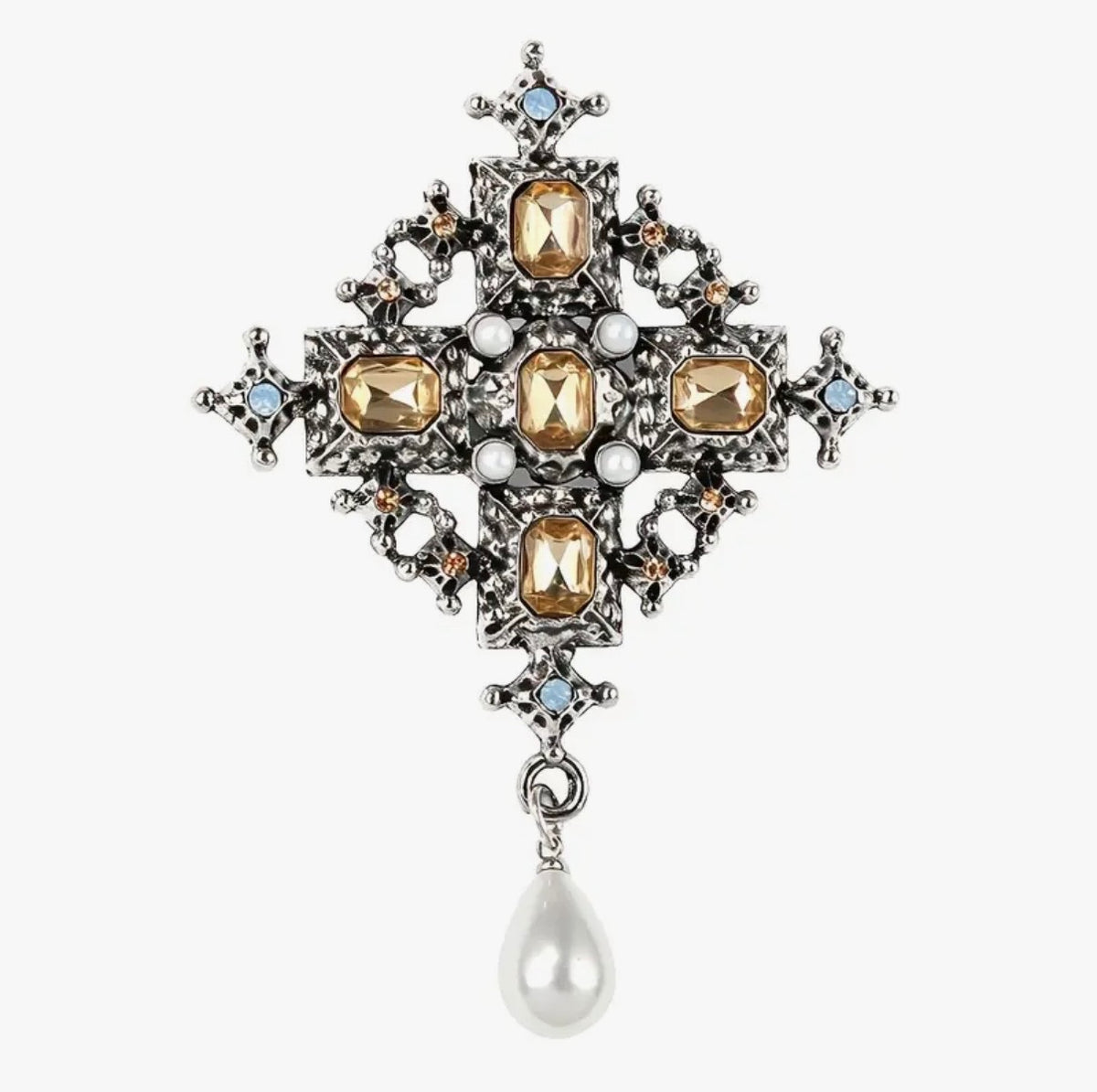Crystal Cross Brooch Chanpagne