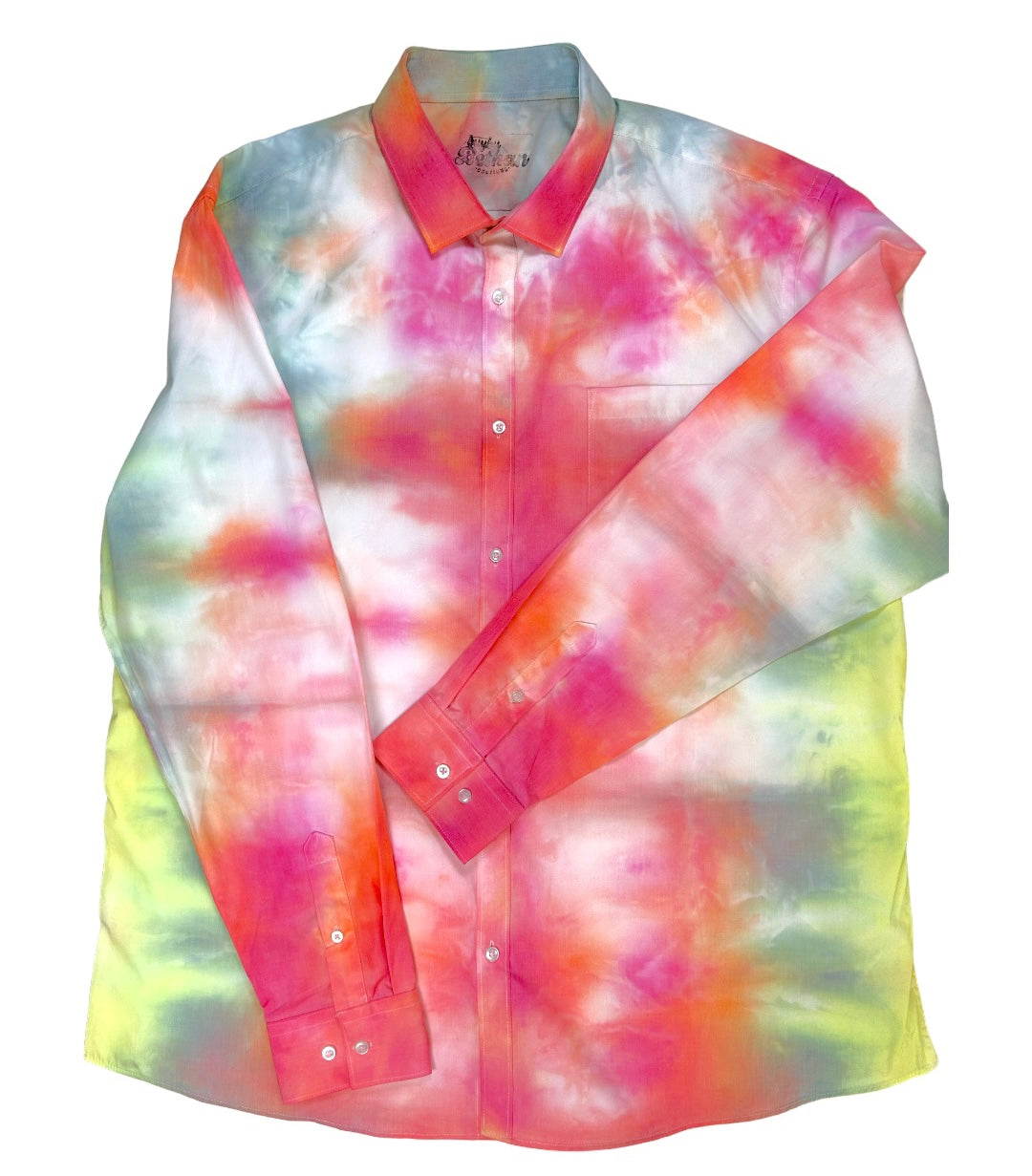 Tie Dye Shirt - Green, Orange & Pink Stripe