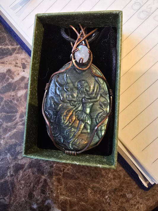 Labradorite fairy and moonstone pendant 