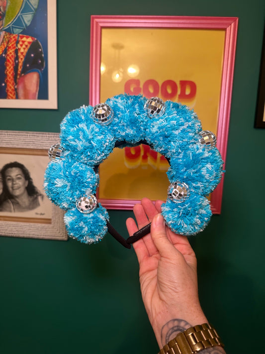 Blue disco standard Pom headband 