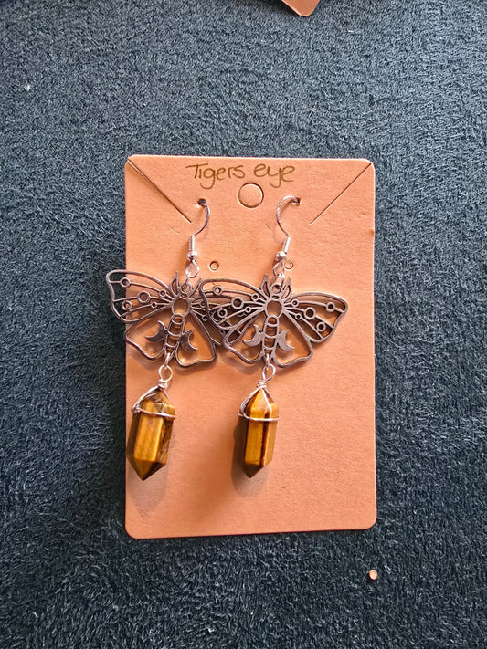 Tigers eye moth earrings
