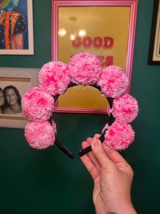Pink mini pom headband