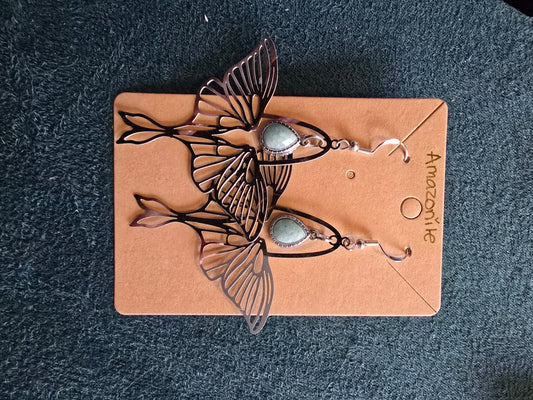 Amazonite luna moth earrings 