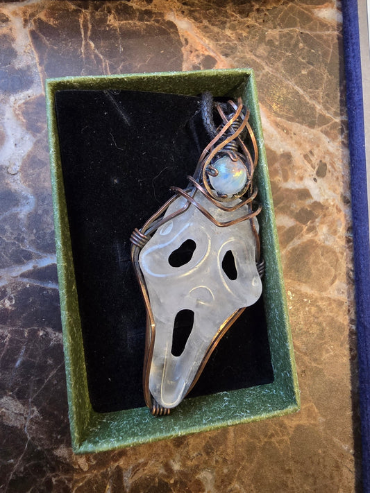 Clear quartz and moonstone scream pendant 