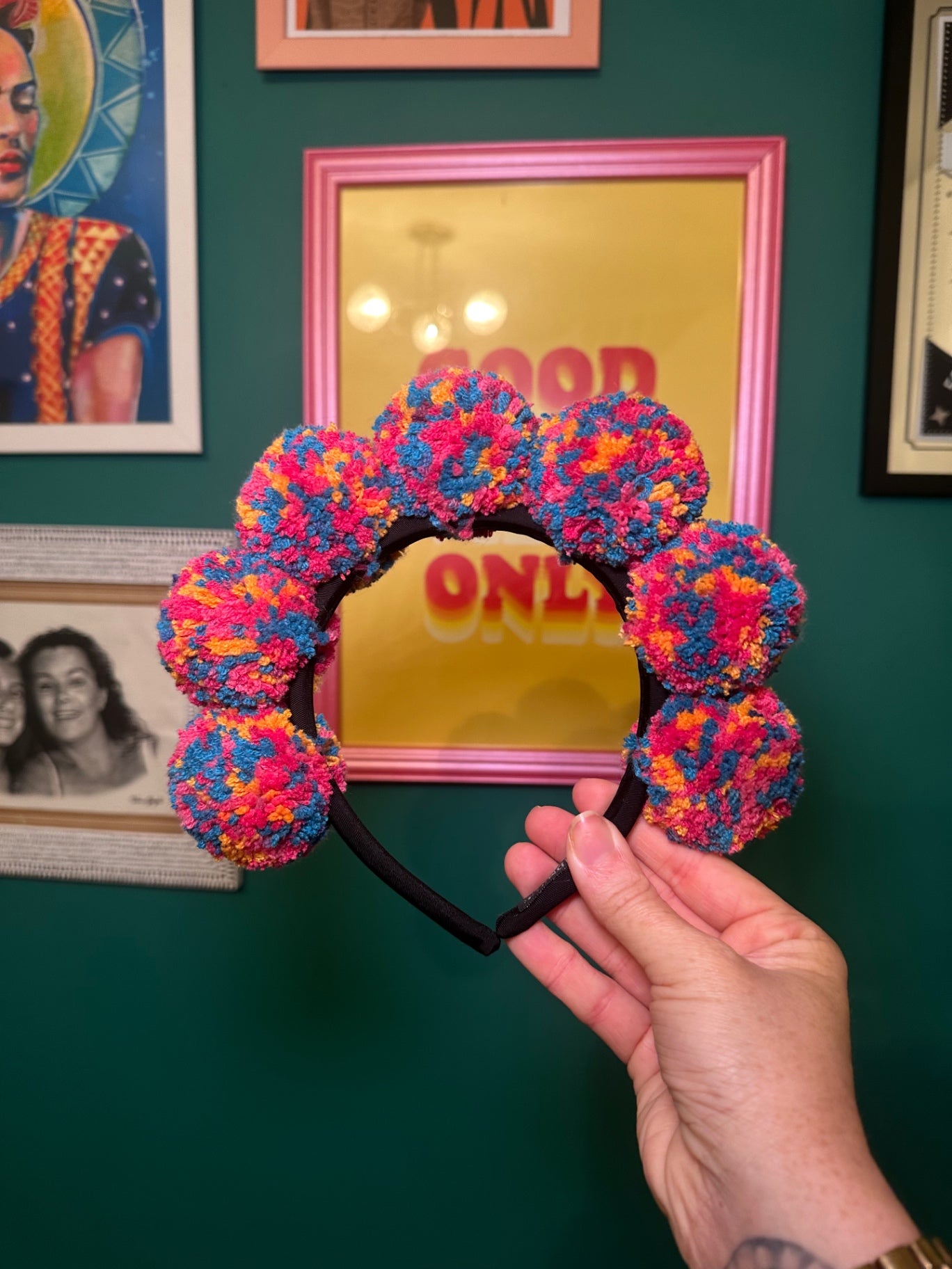 Multi coloured mini pom headband 