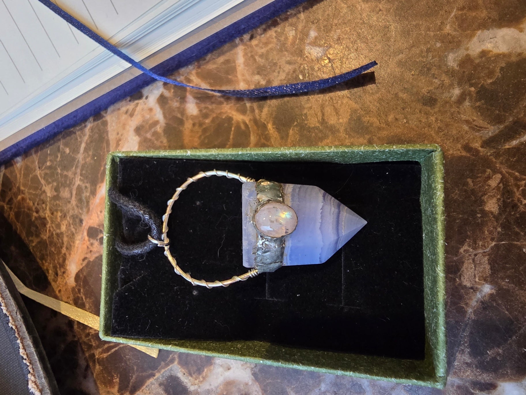 Blue lace agate and moonstone pendant 