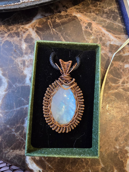 Moonstone wire wrapped pendant 