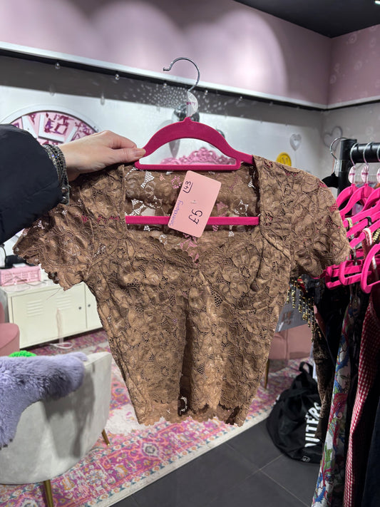 Brown lace crop top