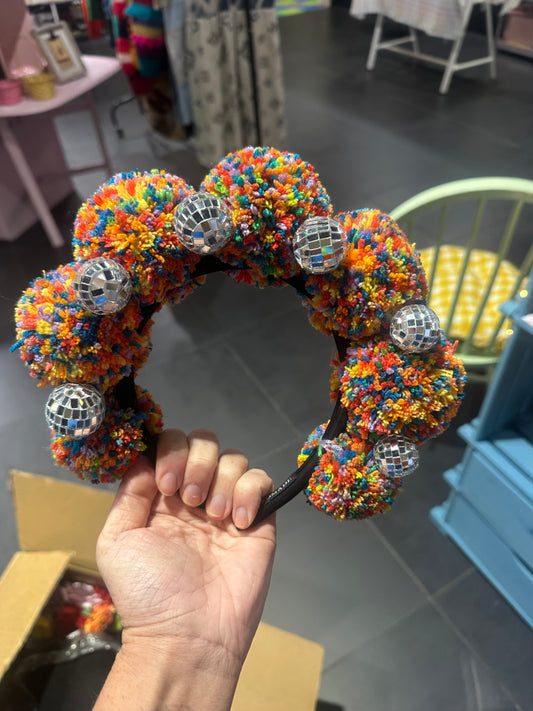 Multi coloured disco Pom headband