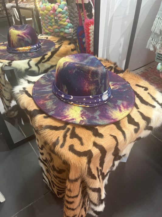Purple Tie Dye moon Fedora 