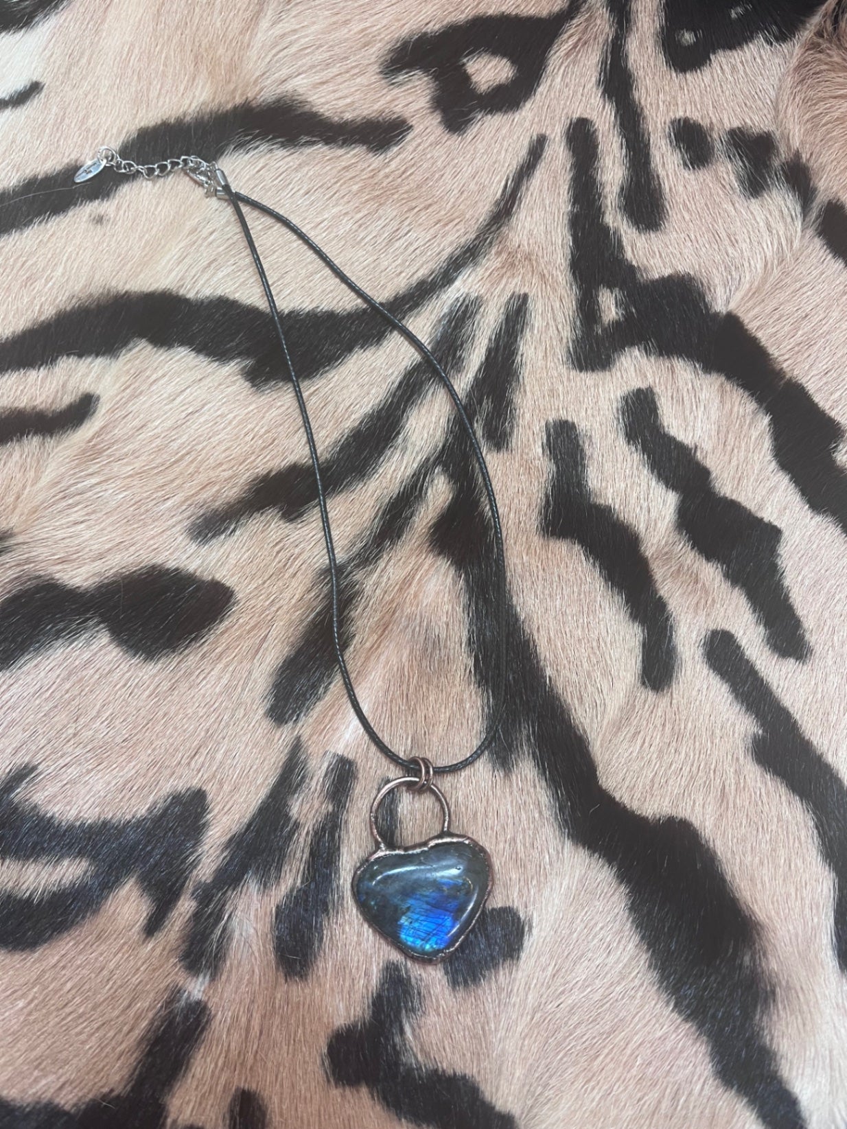 Labradorite Heart necklace on leather rope