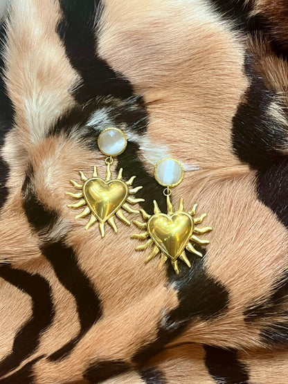 White Quartz Heart Earrings