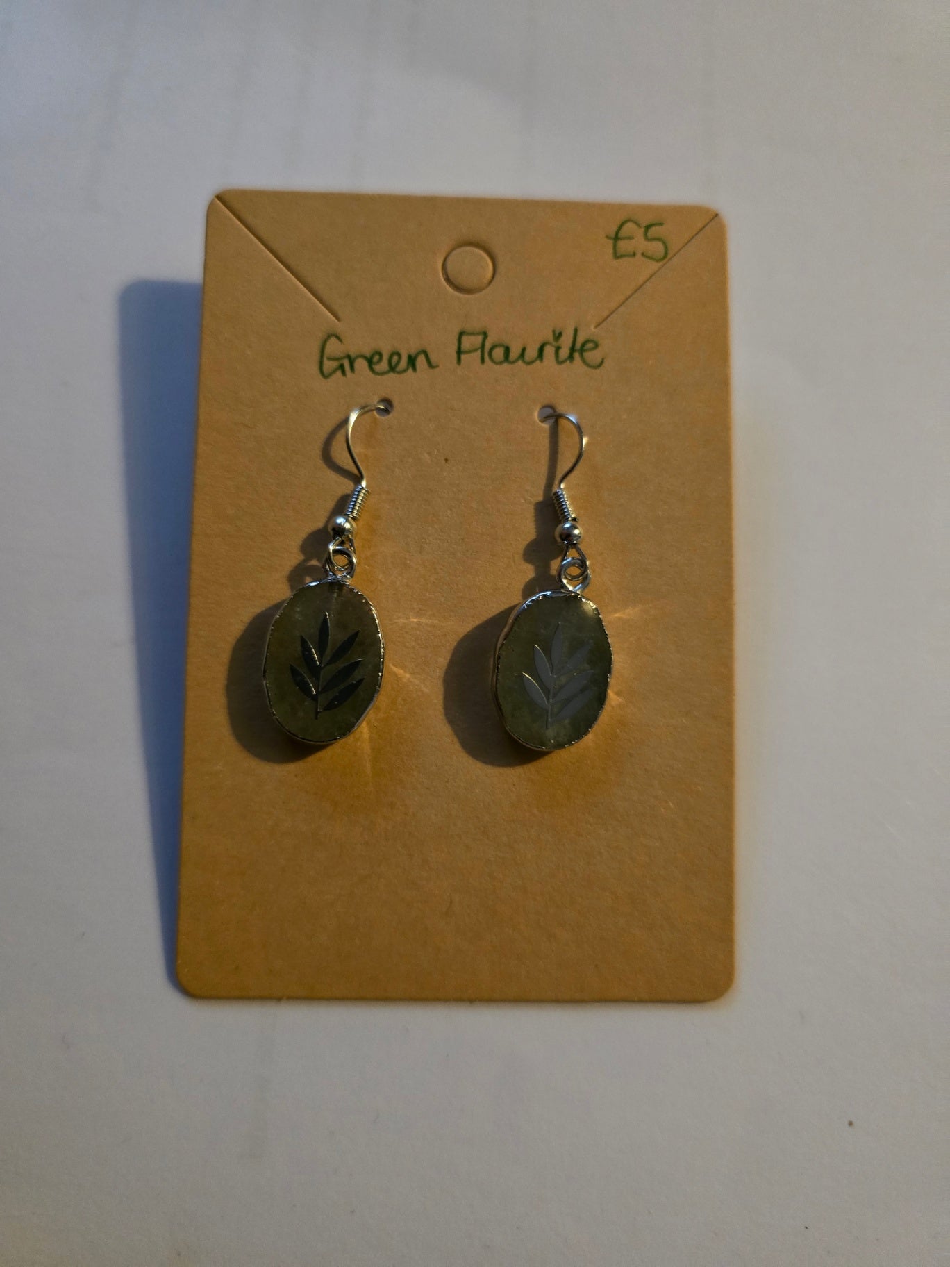 Green flourite leaf earrings 
