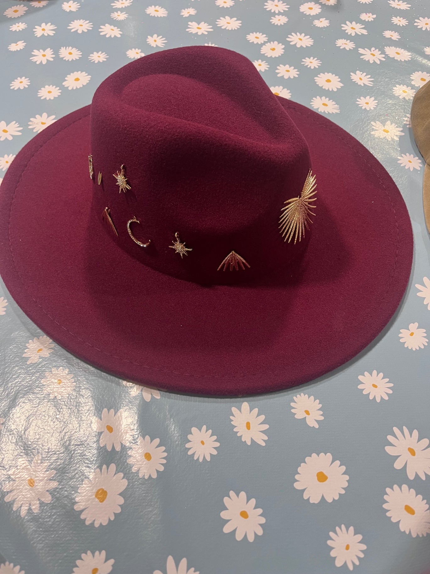 Luna Gold Burgundy Fedora