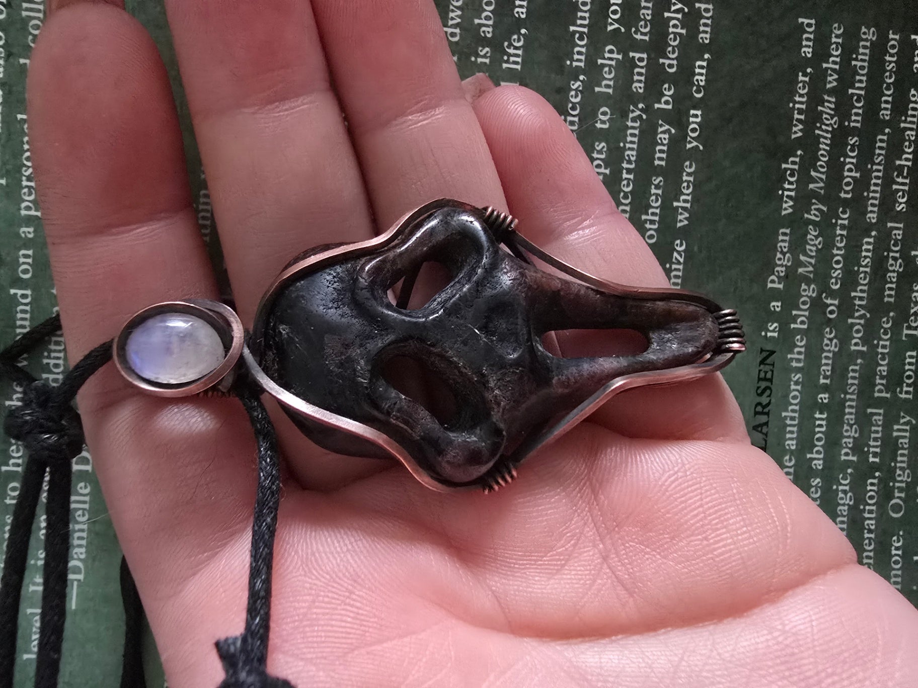Garnet and moonstone scream mask necklace 