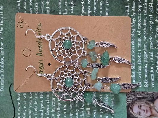 Green aventurine dream catcher earrings 