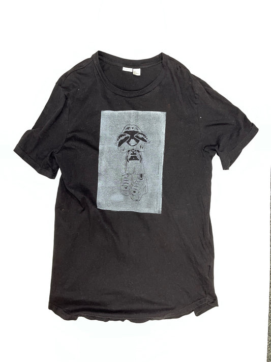 Black t shirt with white cartoon
