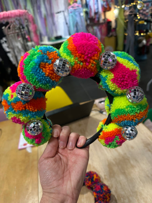 Neon disco standard pom headband 