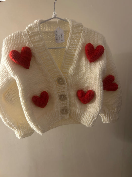 Cream With Red Heart Cardigan 2 - 3 Years
