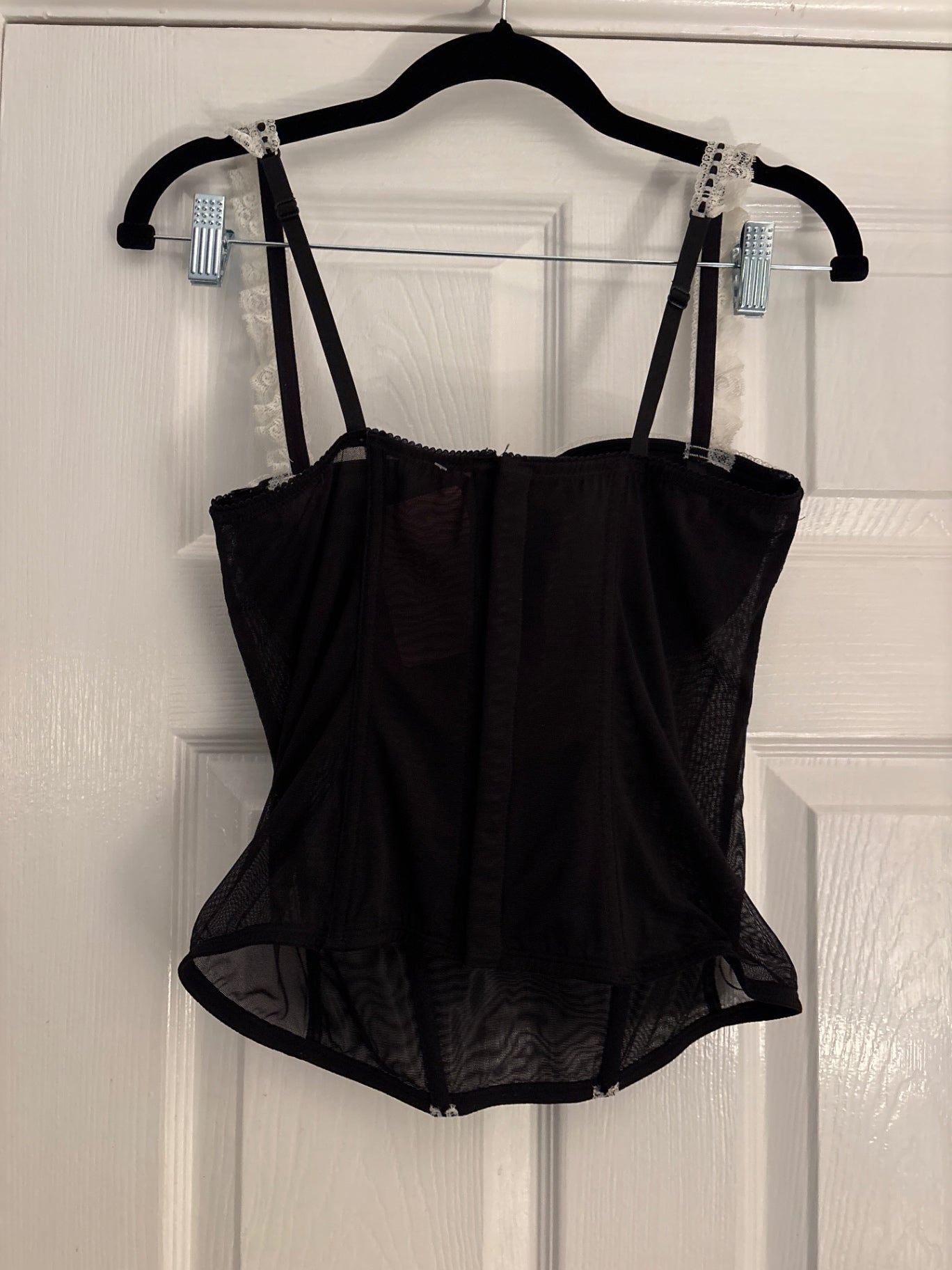 Black and white mesh corset top