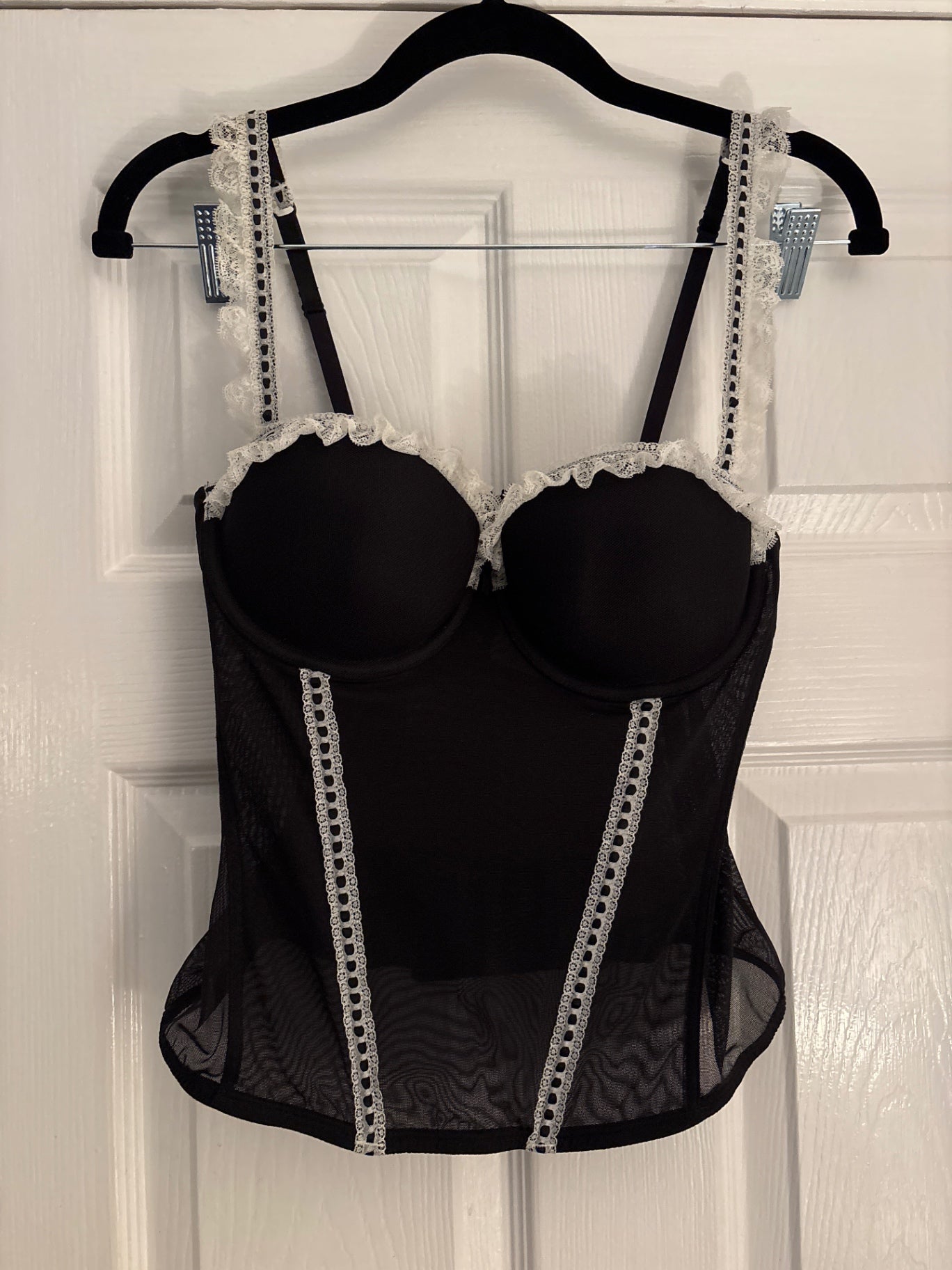 Black and white mesh corset top