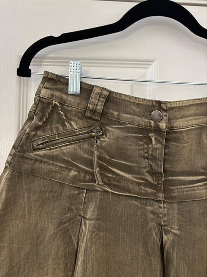 Green washed pleated denim skirt
