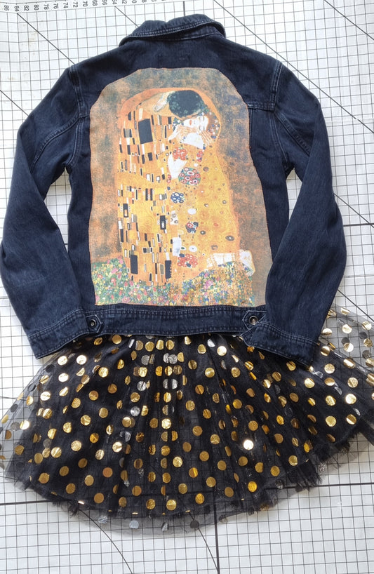 Gustav Klimt The Kiss Jeweled Black Denim Jacket 