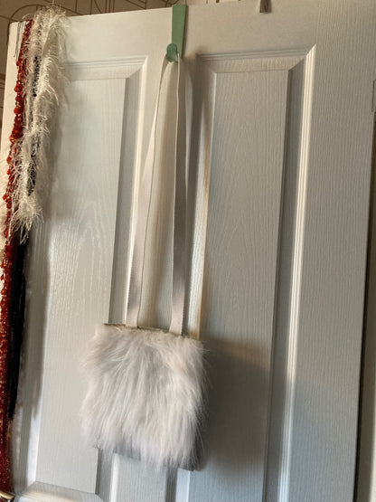 Pale green and white fur, small cross body purse