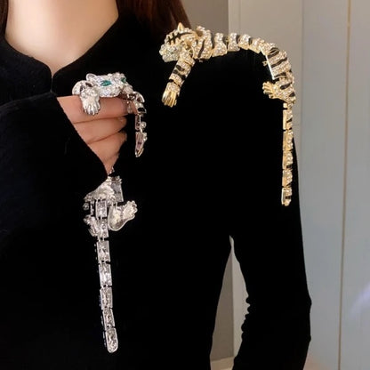 Tiger Crystal Brooch Gold