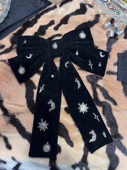 Celestial Silver Mix Black Velvet Hair Bow