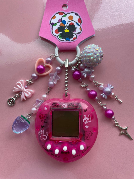 Pink Translucent Virtual Pet Keychain - Mixed Charms