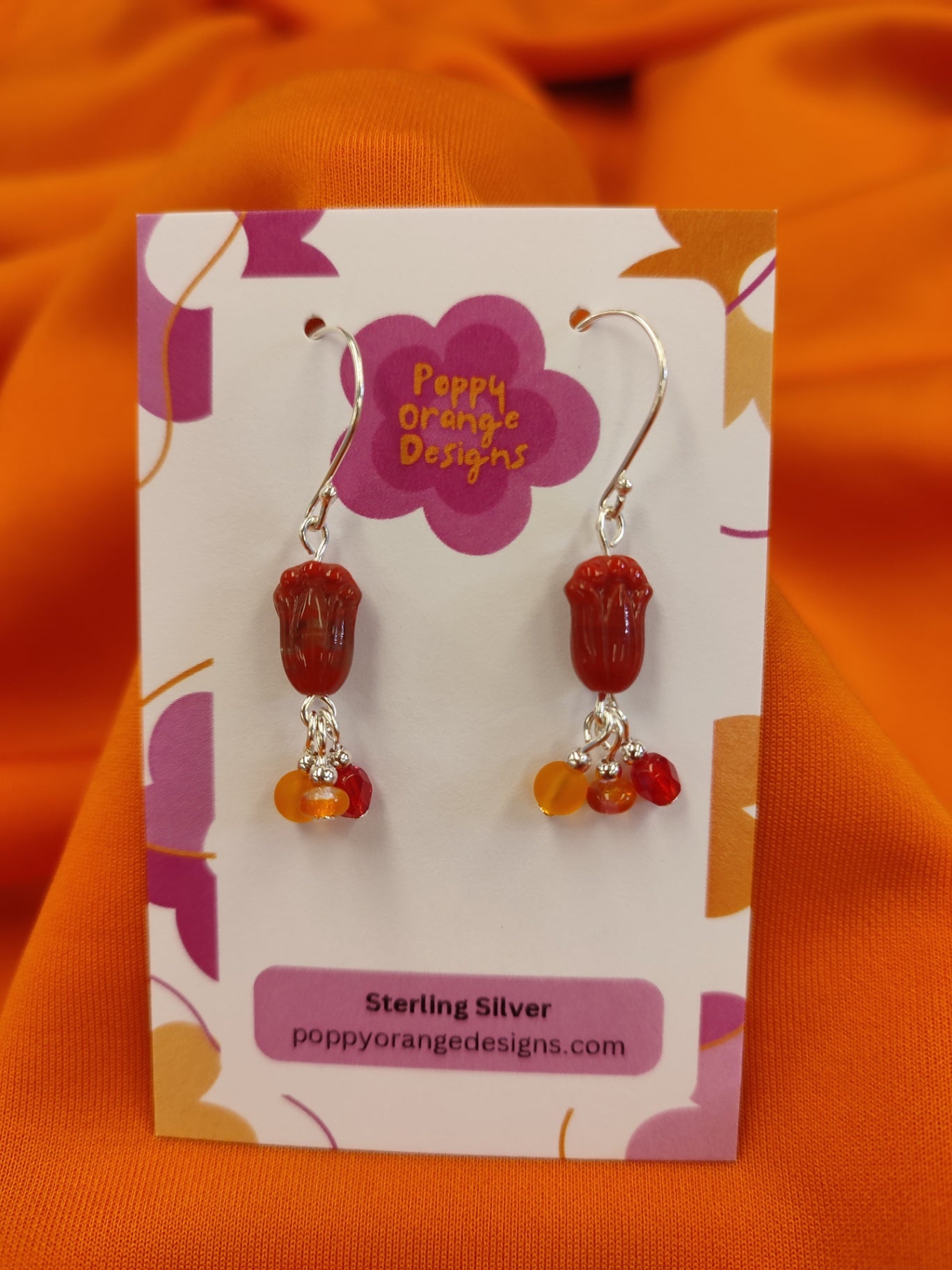 Red Tulip Dangle Earrings