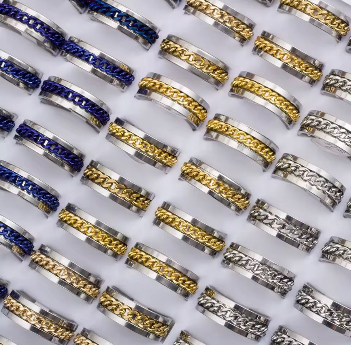 Anti Anxiety Chain Ring Black Blue MIXED SIZES