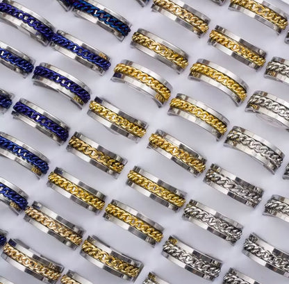 Anti Anxiety Chain Ring Black Blue MIXED SIZES