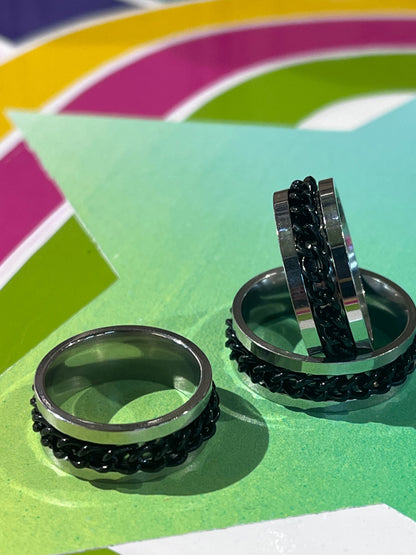 Anti Anxiety Silver Black Chain Ring S8