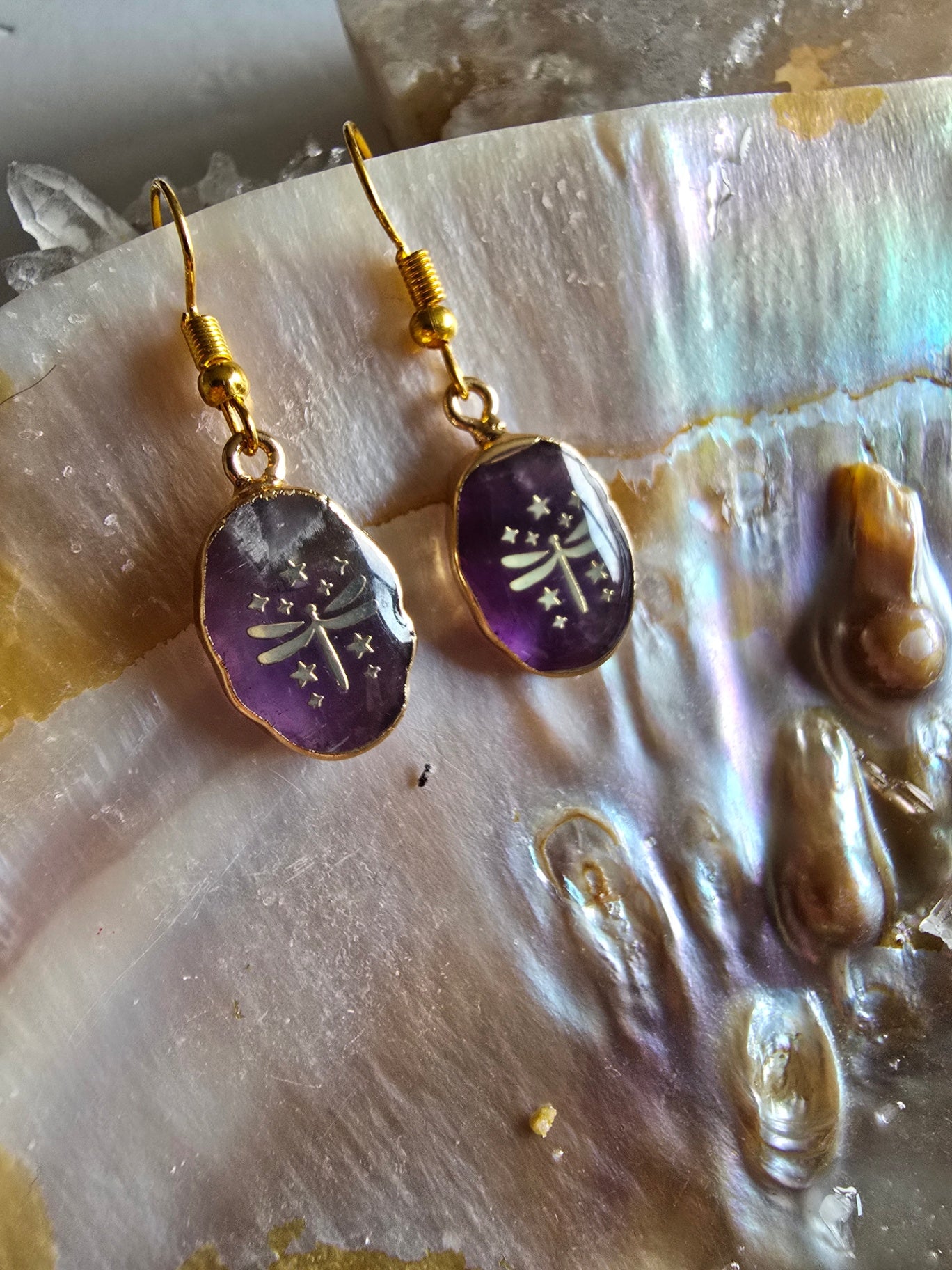 Amethyst dragonfly earrings 