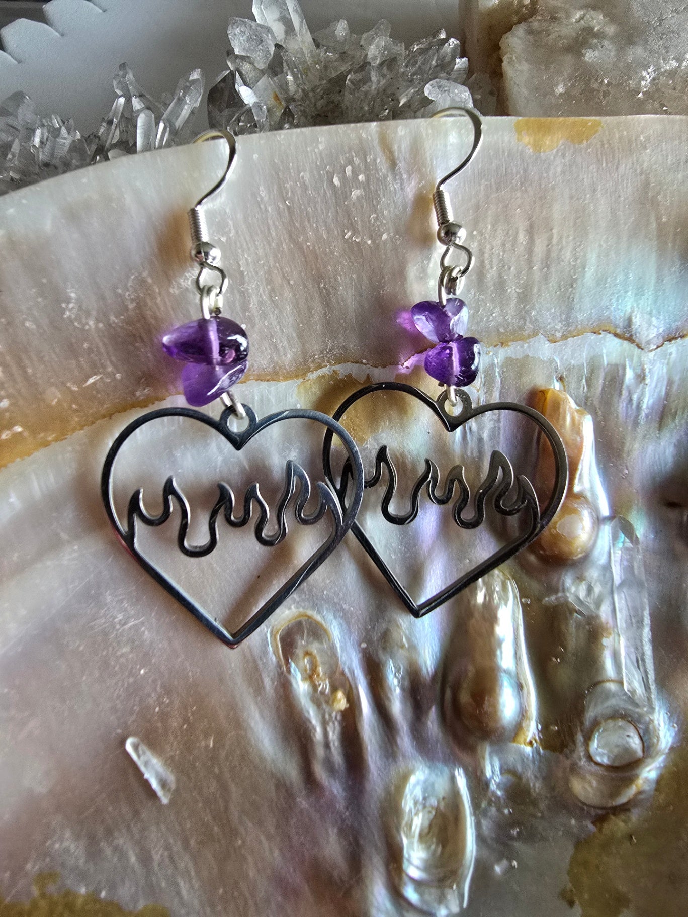 Amethyst flame earrings 